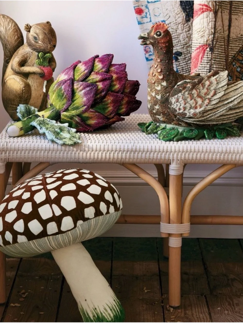 John Derian Beaded Brown and Green Decorative Grouse Accent 16in